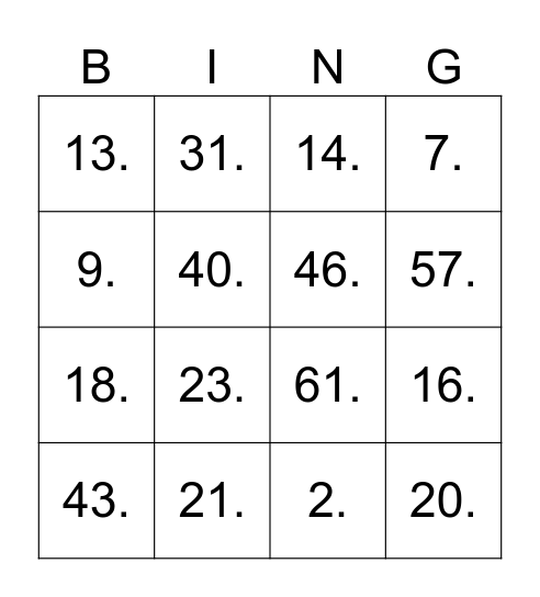 BINGO MUSICAL Bingo Card