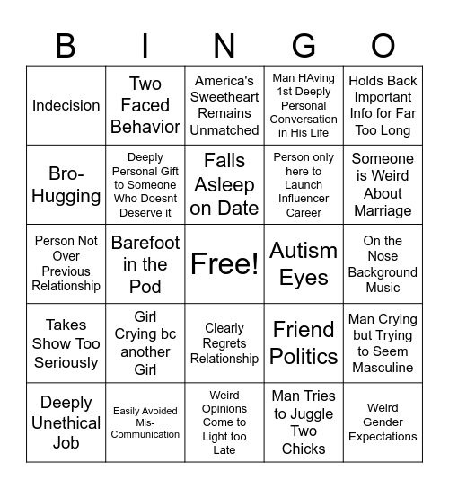 Love is Blind Bingo Card