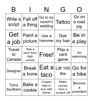 AJ's Bingo Card Bingo Card