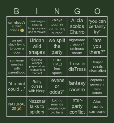 Hellraizers Session 116 Bingo Card