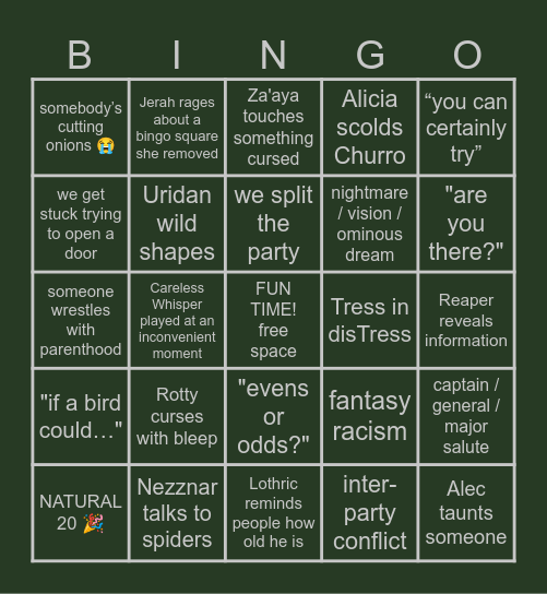 Hellraizers Session 116 Bingo Card