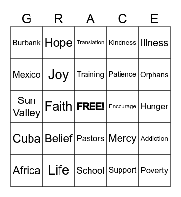 Mission GRACE Bingo Card