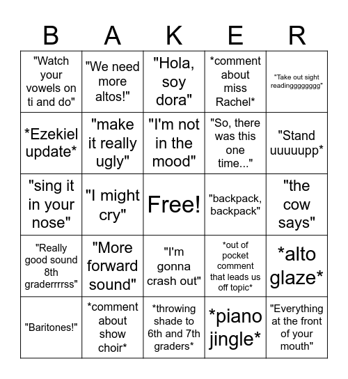 Baker Bingo! Bingo Card