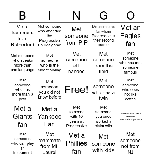 Networking Bingo Card