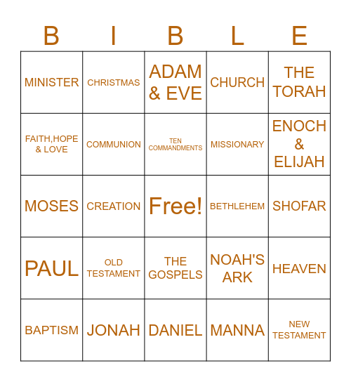 BIBLE BINGO Card