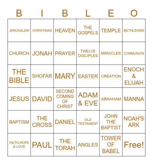 BIBLE BINGO Card