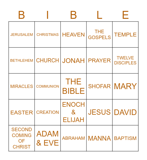 BIBLE BINGO Card