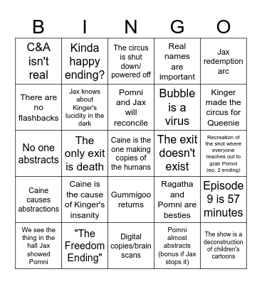 TADC Theories Bingo Card