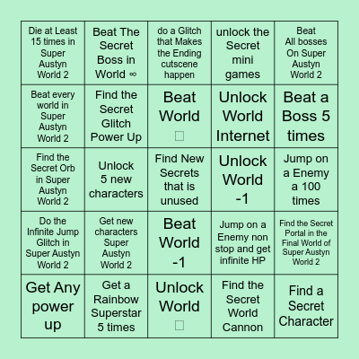 Austopia Check list Bingo Card