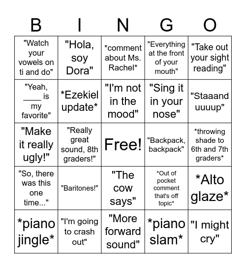 Mrs. Baker Bingo Card