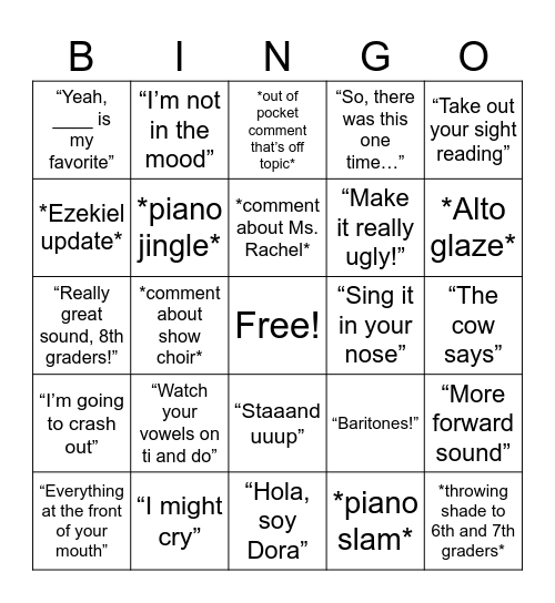 Mrs. Baker Bingo Card