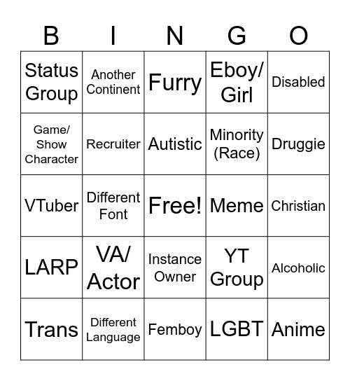 VRChat Bingo Card