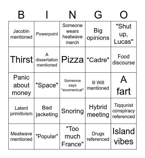 Heatwave Retreat Bingo Card