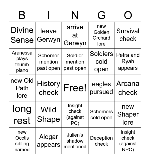 Seeking a Bed & Breakfast [Critical Role 4.15] Bingo Card