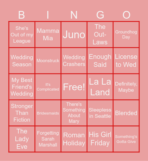 Rom-Com Bingo Card