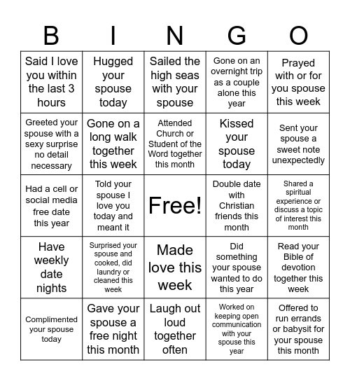 Forever Love Friday BINGO Card