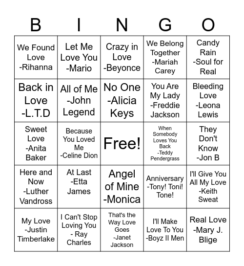 Valentine's Day  Bingo Card