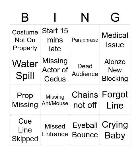 Medusa Bingo Card
