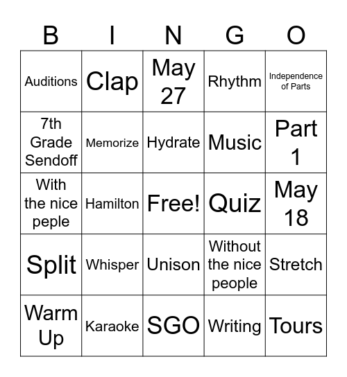Ms. Warren's Chorus Bingo Card