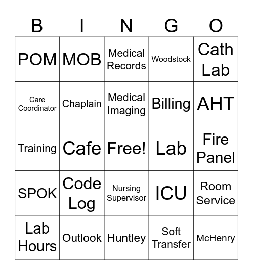 Patient Access Specialist Bingo Card