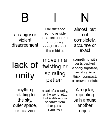 Vocabulary Bingo Card