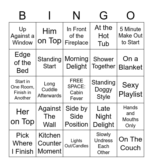 Bedroom Bingo Card