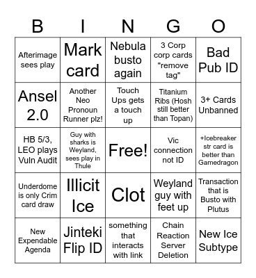 Vantage Point Bingo Card