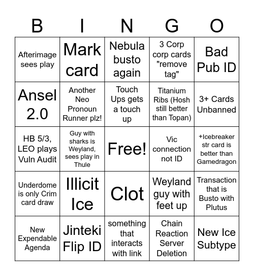 Vantage Point Bingo Card