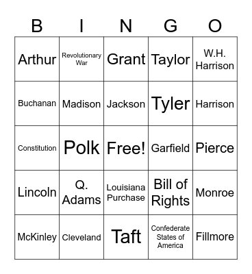 President 1-30 Bingo Card