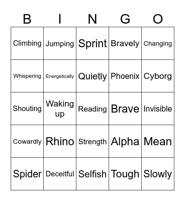 Superhero Bingo Card