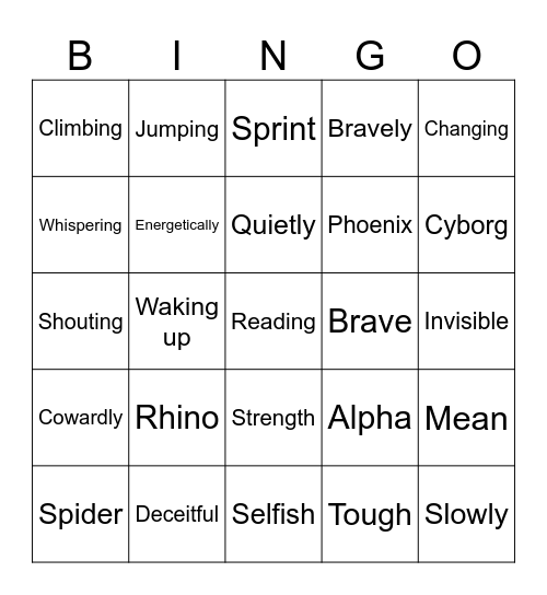 Superhero Bingo Card