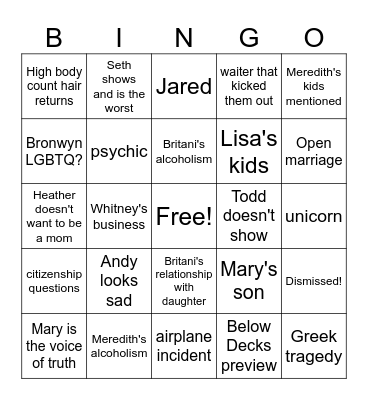 RHOSLC Reunion Bingo Card