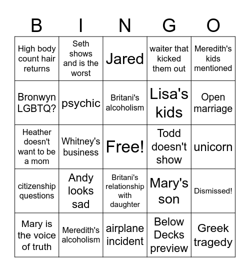 RHOSLC Reunion Bingo Card