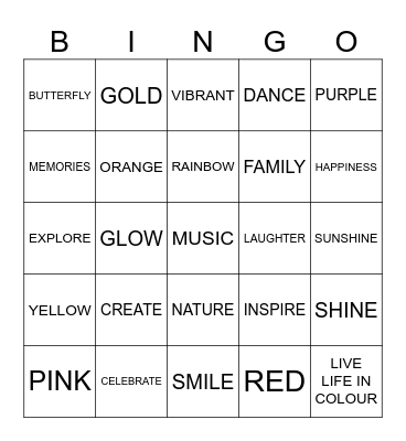 live life in colour Bingo Card