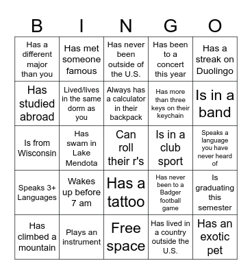 Language Connect Bingo Card