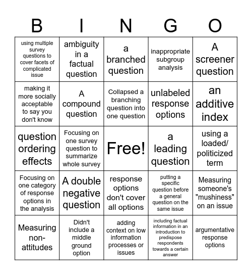 SURVEY METHOD BINGO Card