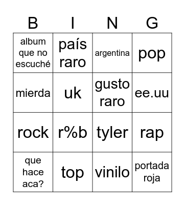 PLAYLIST BINGO Card