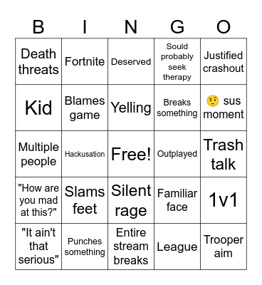 Gamers rage Bingo Card