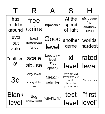 Geometry Dash 2.2 Recent Tab Bingo Card