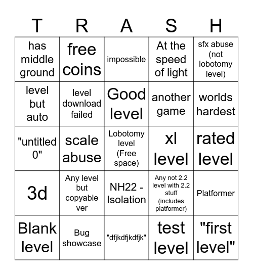Geometry Dash 2.2 Recent Tab Bingo Card
