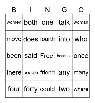 UFLI Irregular Words 50-75 Bingo Card