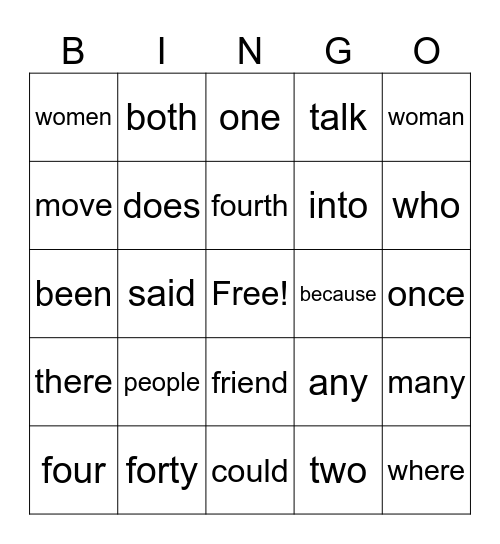 UFLI Irregular Words 50-75 Bingo Card