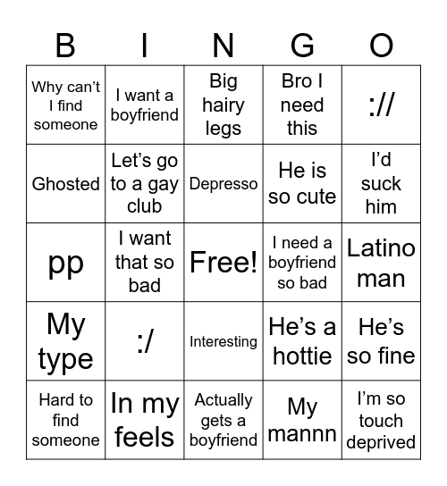 Really annoying gay person bingo Card