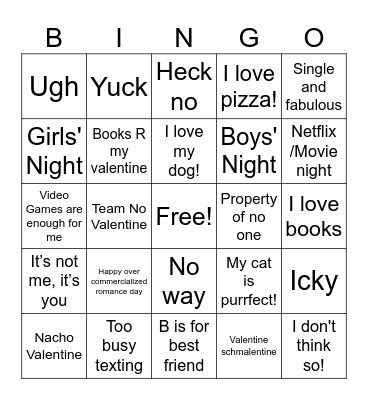 Anti Valentine’s Bingo Card