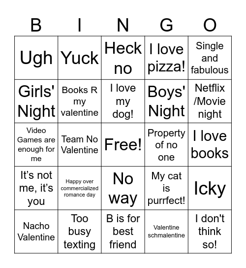 Anti Valentine’s Bingo Card