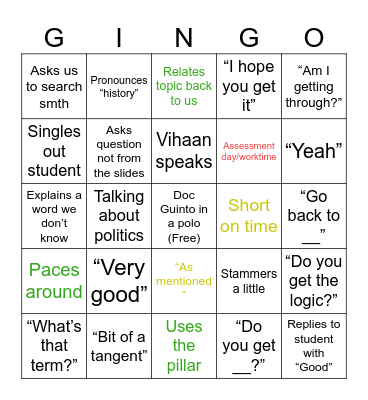 Doc Guingo Bingo Card
