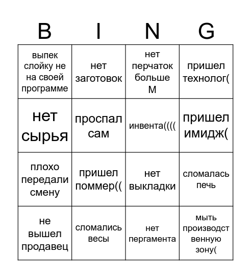что сегодня не так на ушках Bingo Card