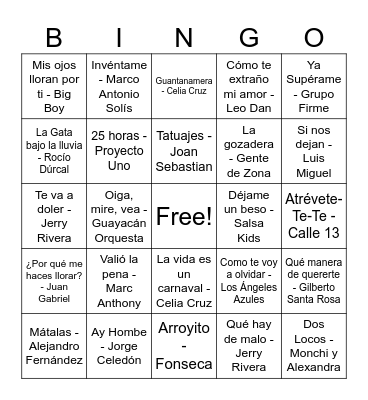 Bingo Musical Bingo Card