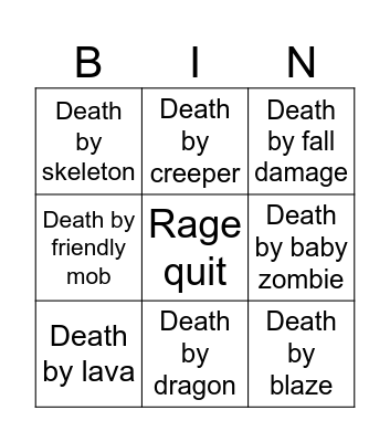 Minecraft Bingo Card