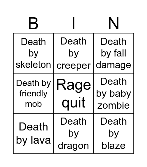 Minecraft Bingo Card